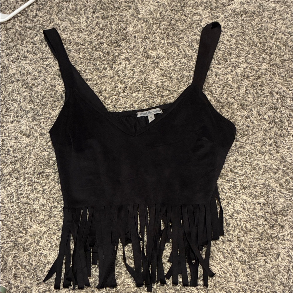Black Fringe Crop Top